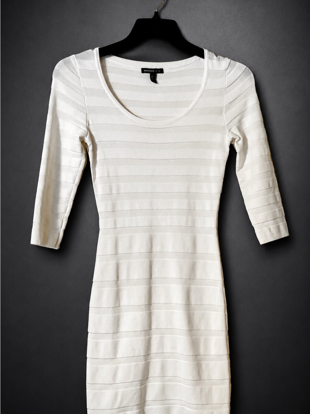 Mango Basics White Ribbed Knit Bodycon Dress Size M Minimalist Stretch